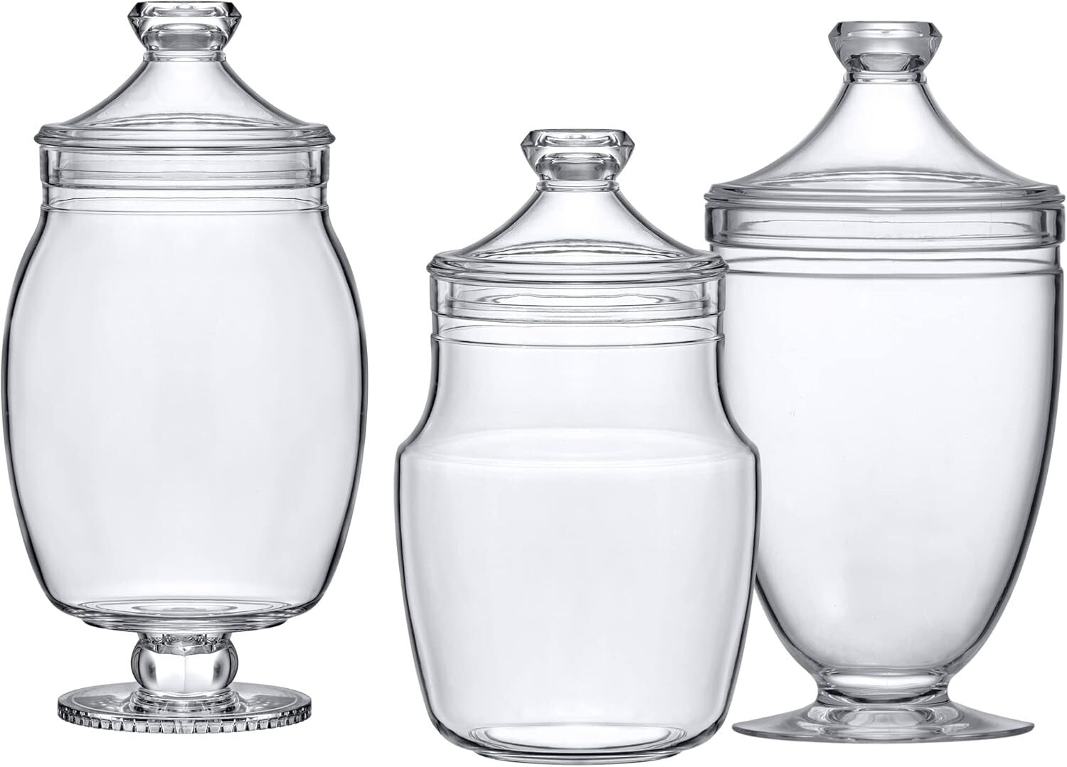 Modern 3-Piece Plastic Apothecary Jars - Durable Snap-Lid Storage Containers