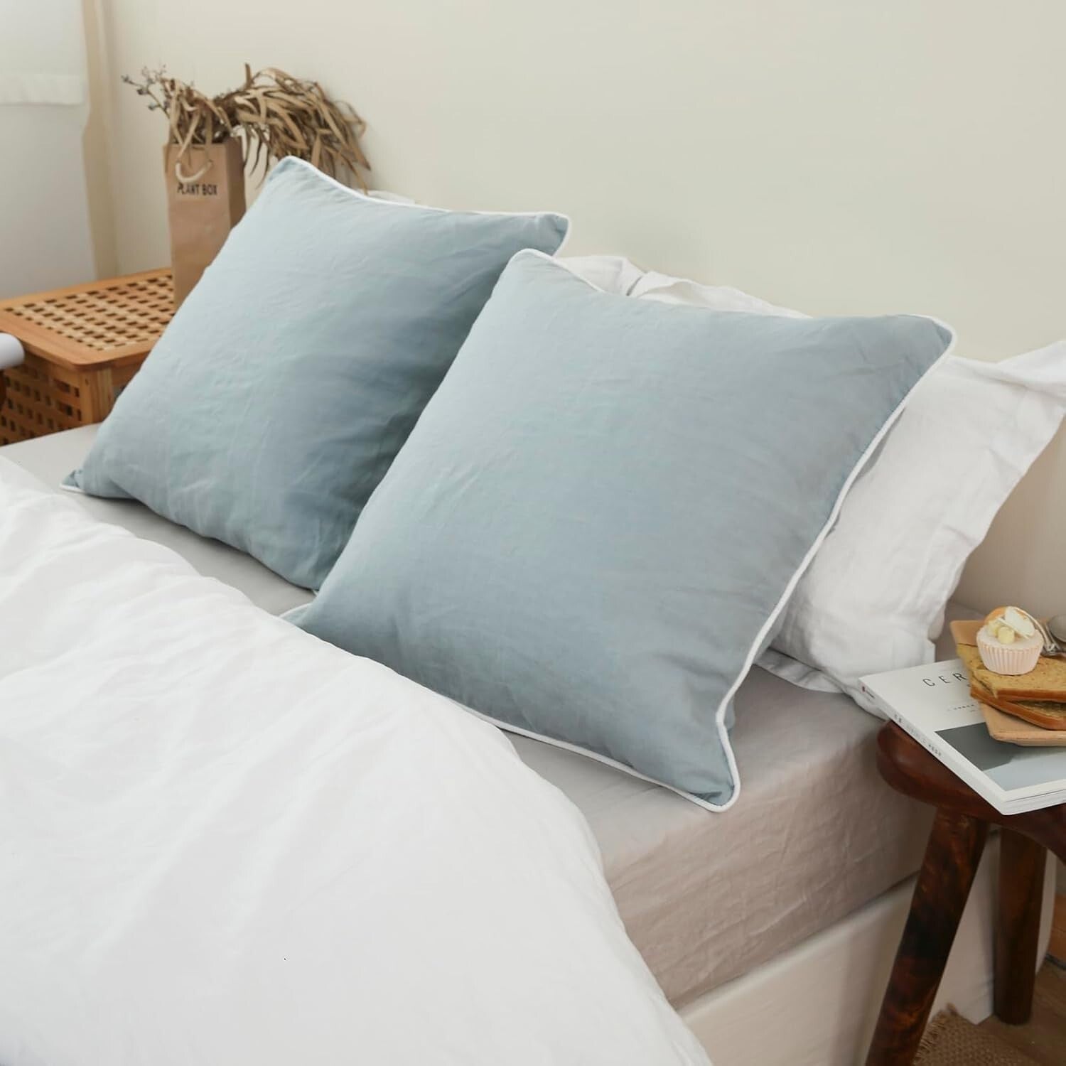 Sumptuous 100% Linen Euro Shams 26"x26" - Dusty Blue, Set of 2 for Elegant Decor