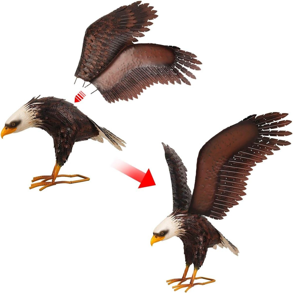 Large 40.5-Inch Swooping Bald Eagle Statue - Lifelike Outdoor Decor for Garden