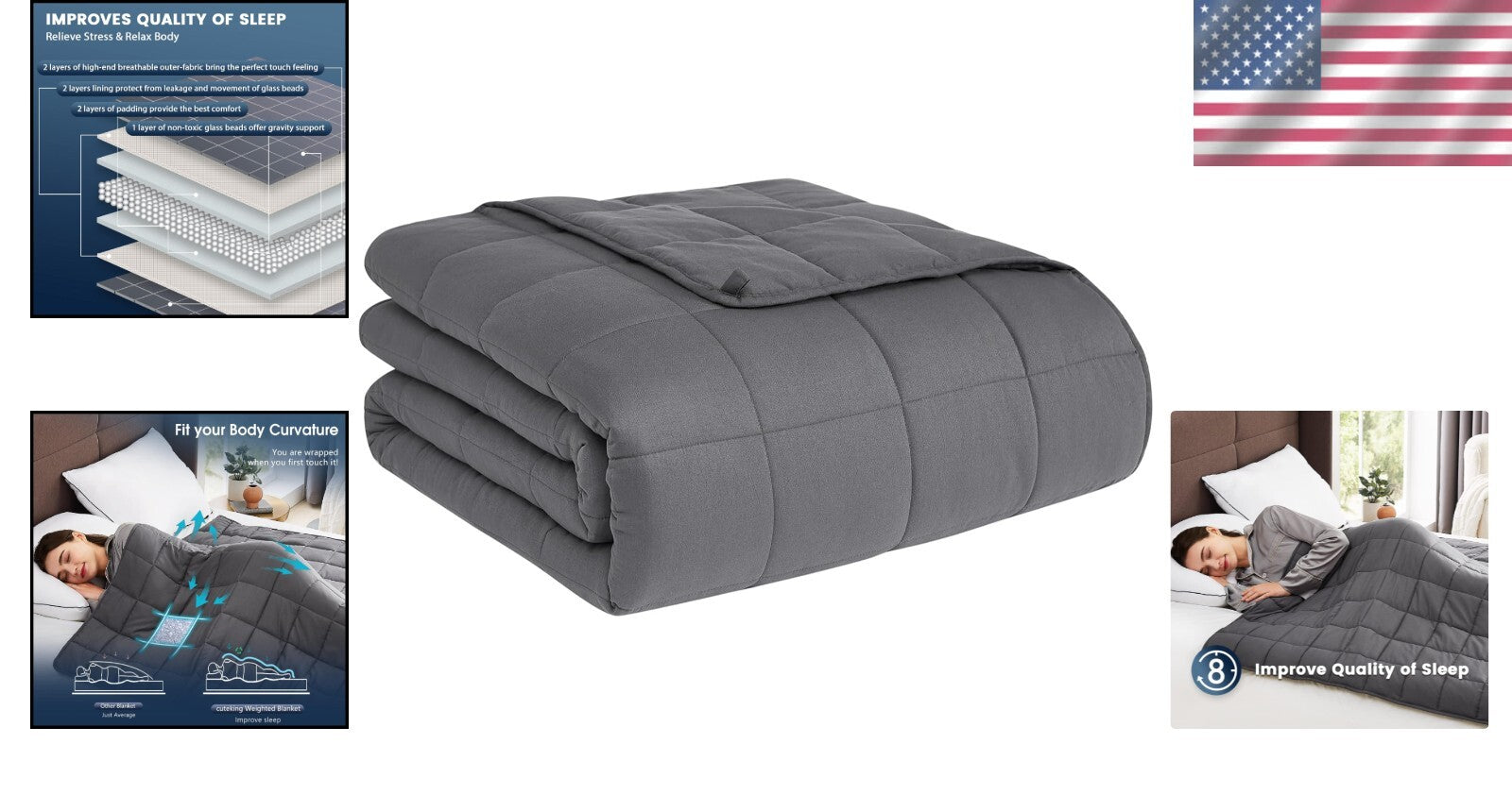Cooling & Heating Weighted Blanket for Adults 15lbs - 48x72 Gray Comfort