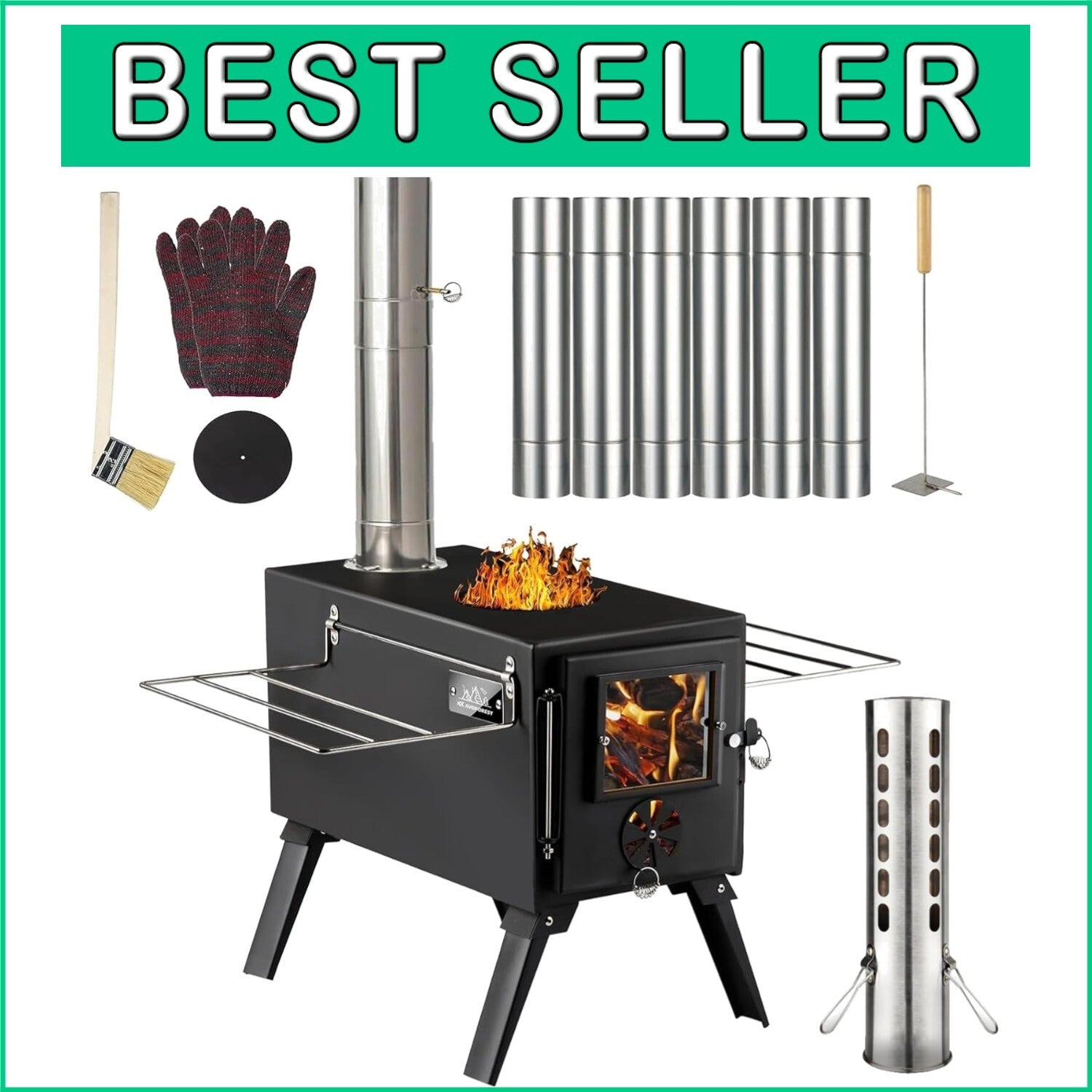 Durable Cast Iron Camping Wood Stove with Included Accessories for Winter Fun