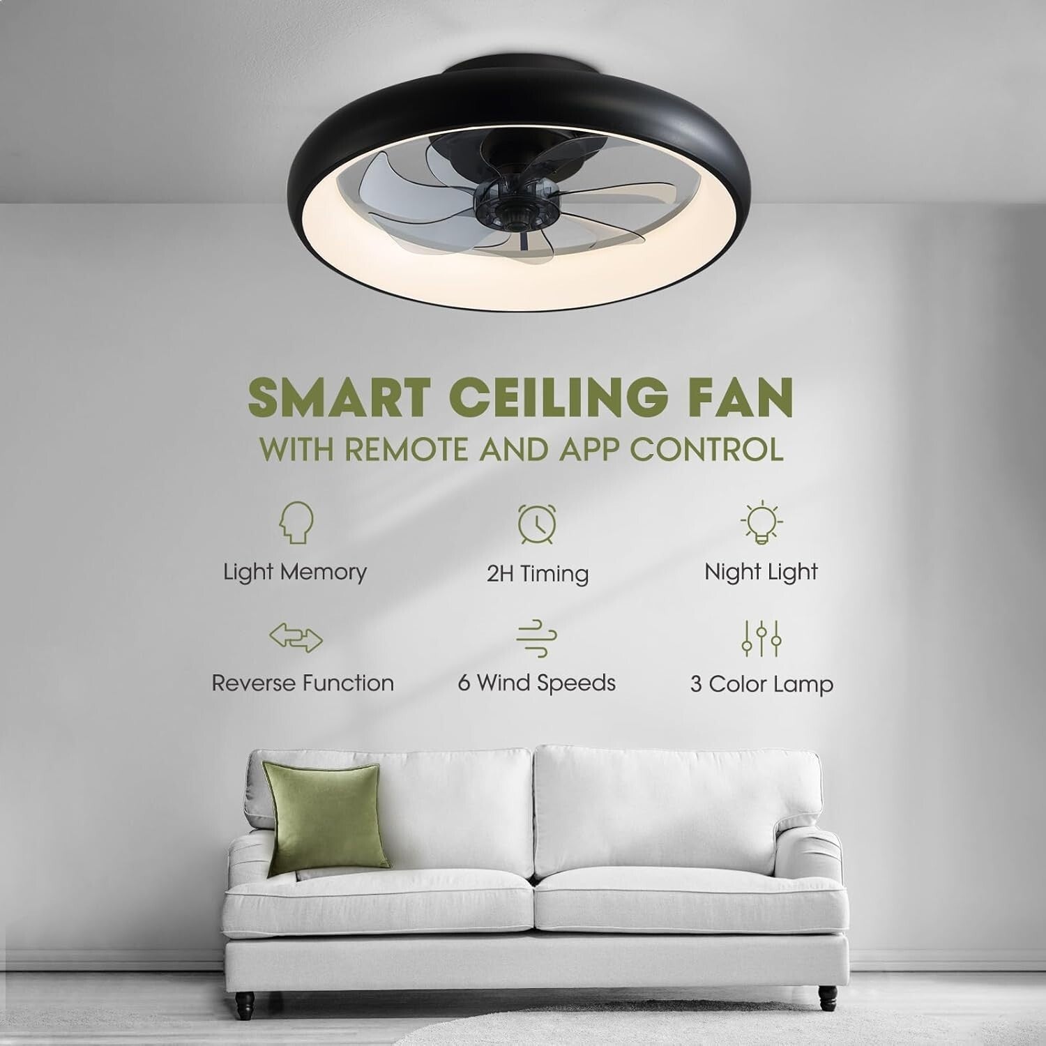 Elegant 20'' Smart Ceiling Fan with Dimmable LED Lights – Remote & App Control