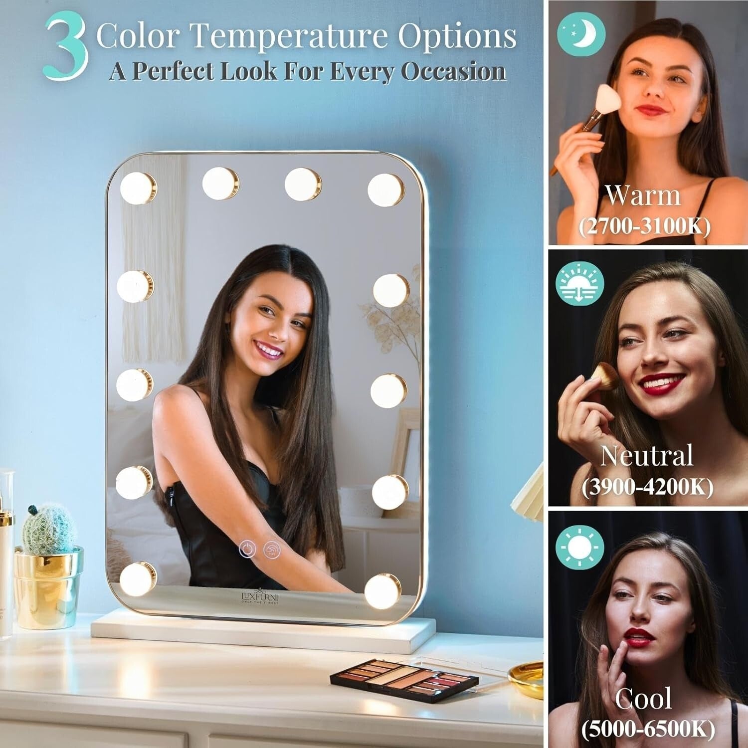 Elegant Vanity Mirror with RGB Lighting and Adjustable Brightness - 20.3"x14"