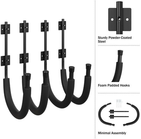 2-Pack Kayak Storage Hook Set - Wall Mount Hangers, 100lb Capacity - Black