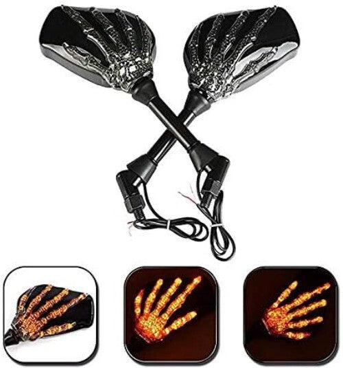 Unique LED Motorcycle Side Mirrors - Skull Skeleton Design and Easy Install