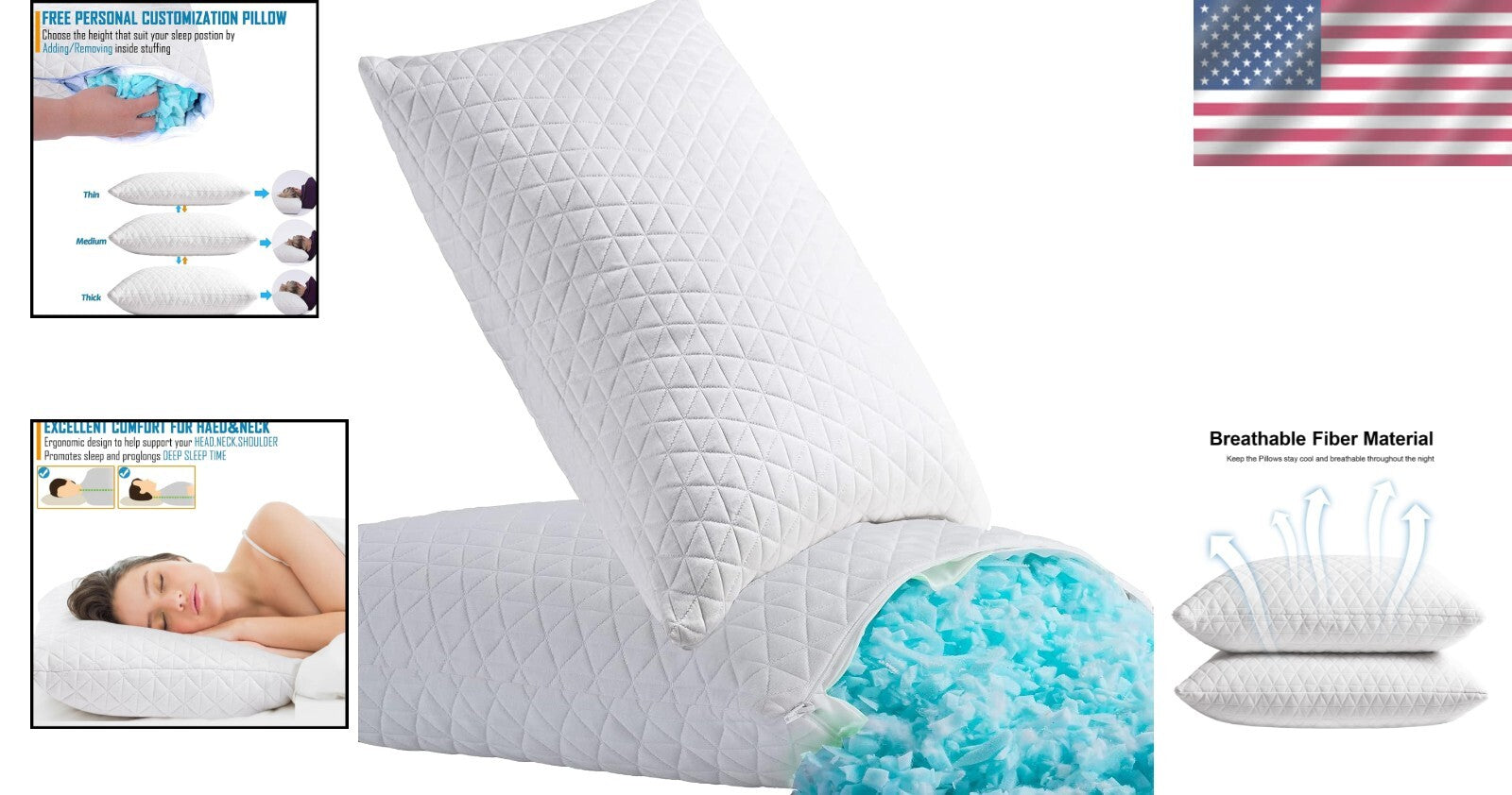 Cooling Adjustable King Size Memory Foam Pillows - Soft Support for All Sleepers
