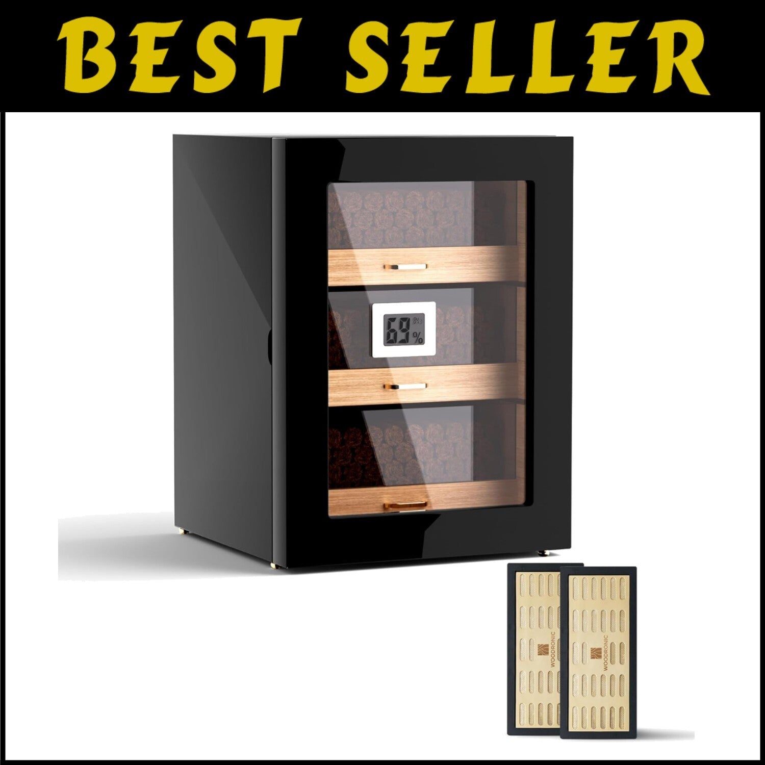 Luxury Desktop Cigar Humidor with Hygrometer & Removable Shelf for 150 Cigars
