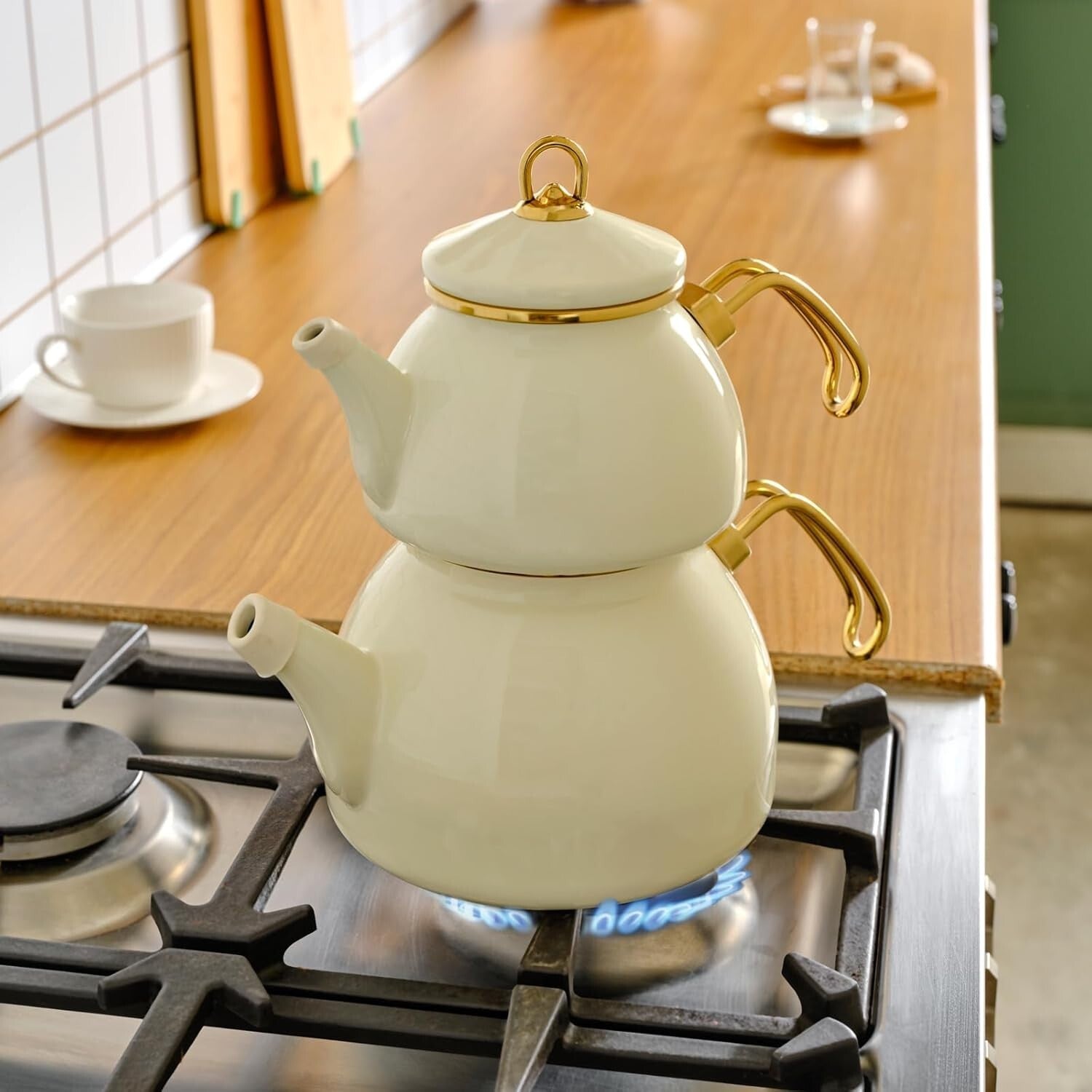 Elegant Retro Teapot and Kettle Duo - Stainless Steel, Anti-Microbial Coating