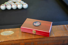 Load image into Gallery viewer, Unique American Flag Card Game Set with Dice and Wooden Box - Marine Vet Owned