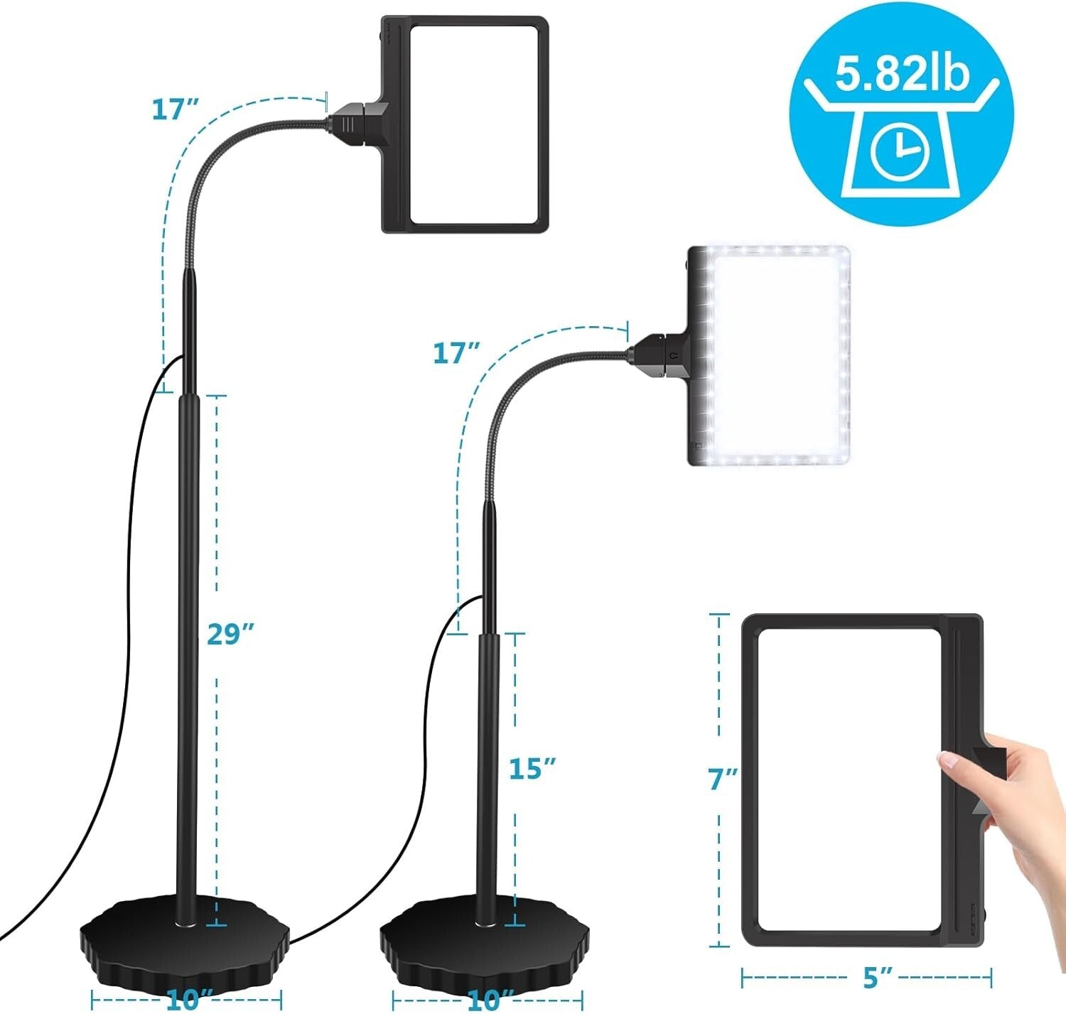 5X LED Floor Magnifier with Dimmable Light & Adjustable Stand, Ideal for Crafts