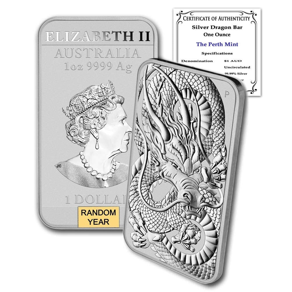 High Purity 99.99% Silver Dragon Series Bar - 1 oz Coin with Certification