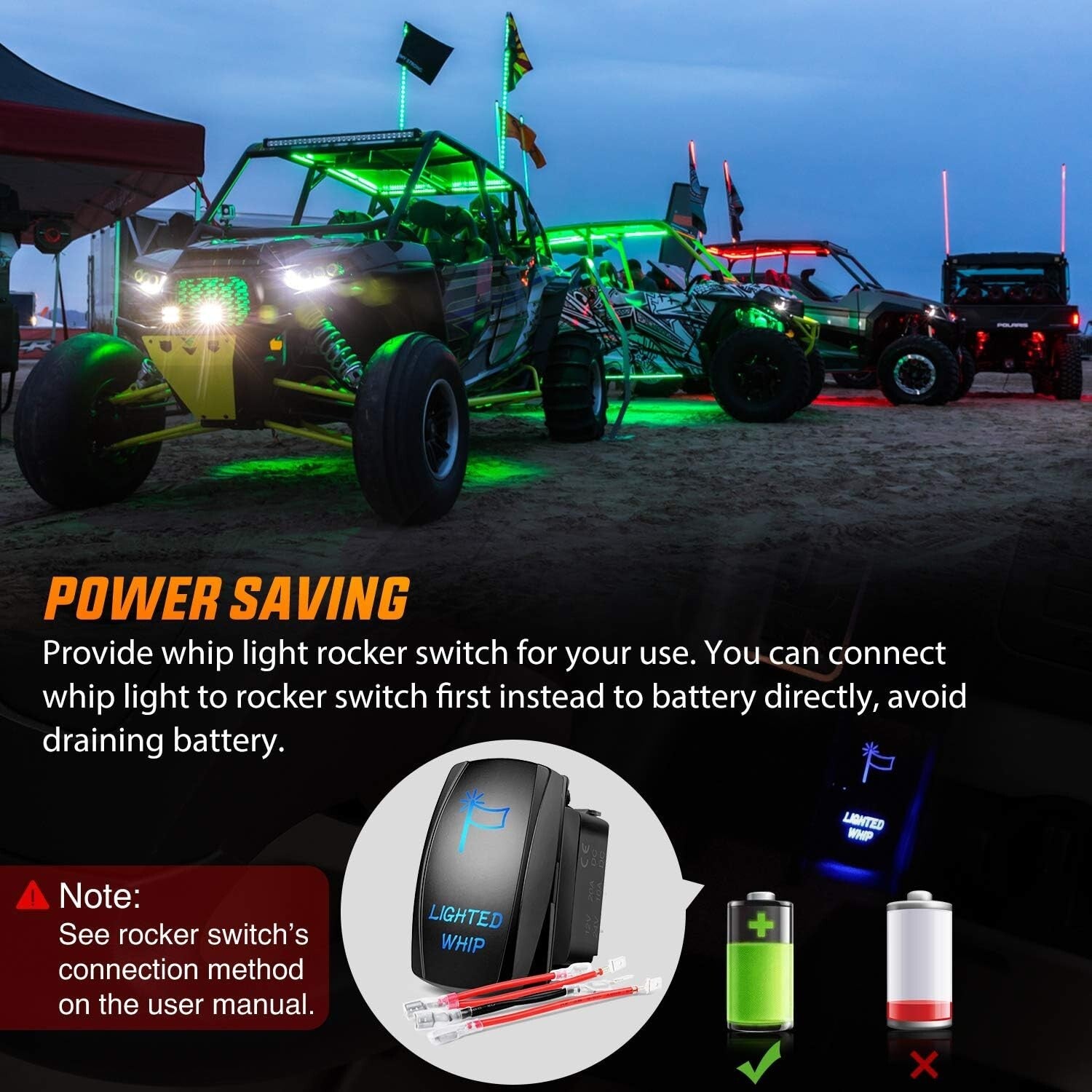 RGB 5FT Spiral LED Whip Light with RF Remote - Universal Fit for ATVs and UTVs