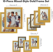 Load image into Gallery viewer, Set of 10 Vintage Gold Gallery Frames with Crystal Clear Glass for Elegant Di...