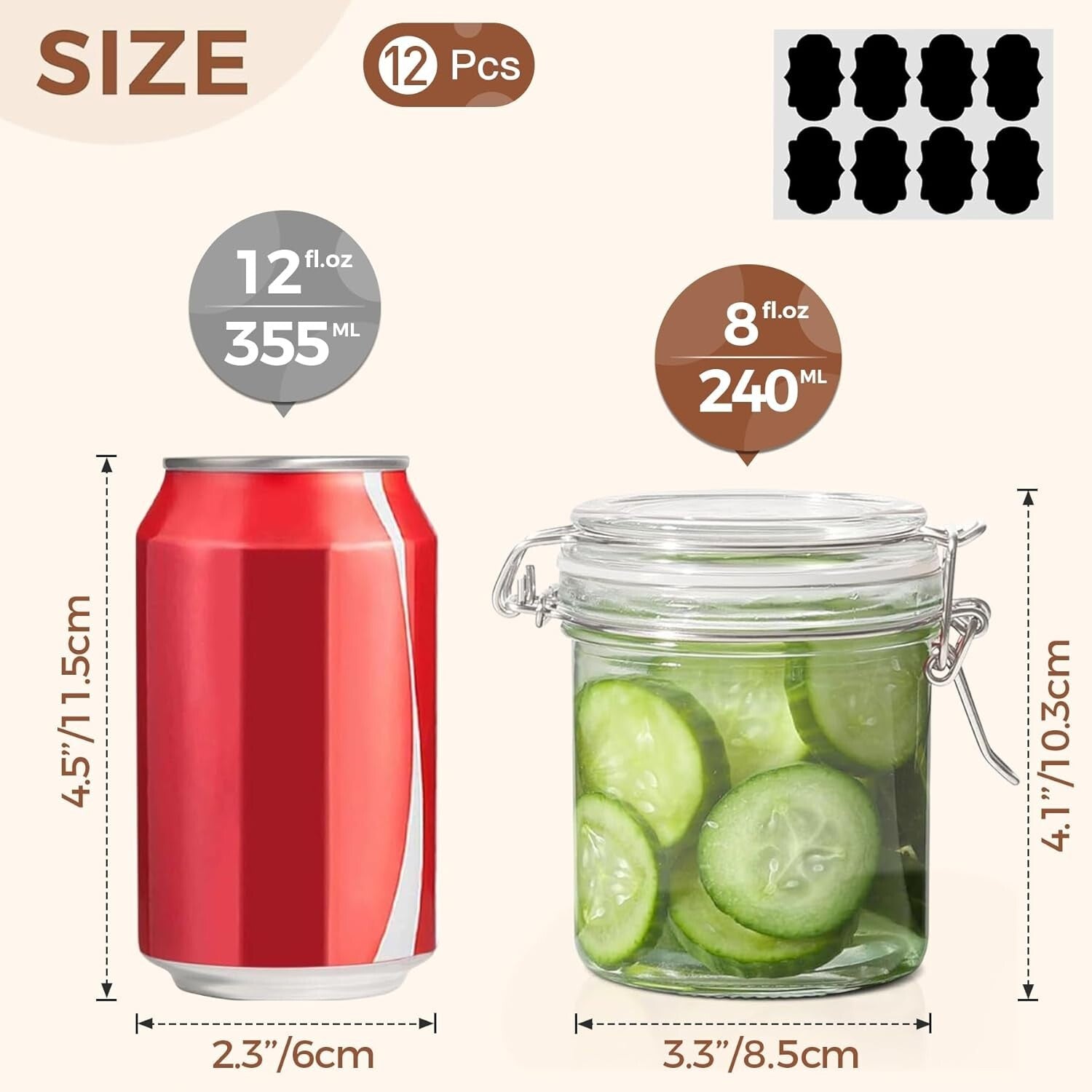 Durable 8oz Glass Canning Jars Set of 12 - Airtight Seal for Preserving Foods