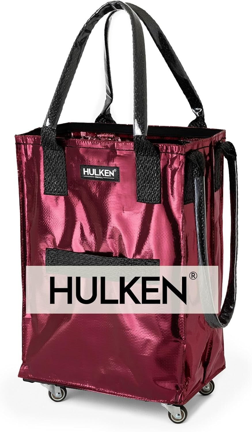 Effortless Cosmic Red Grocery Bag with Swivel Wheels - Folds Flat for Storage