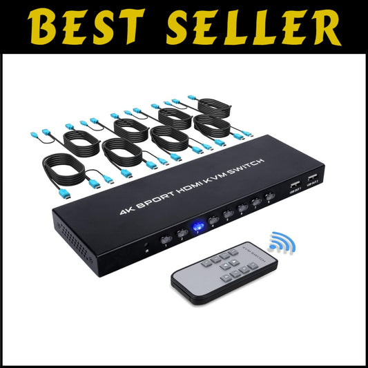 8-Port HDMI KVM Switch 4K@30Hz for Seamless PC Control with Included Cables