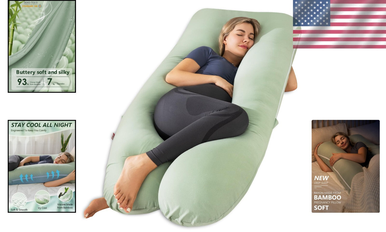 55-Inch U-Shaped Pregnancy Pillow with Soft Cooling Cover for Maternity Needs