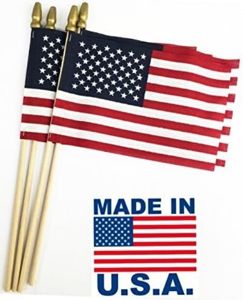 Patriotic Mini Stick Flags (Pack of 24) - Decorative 8" x 12" Outdoor Flags