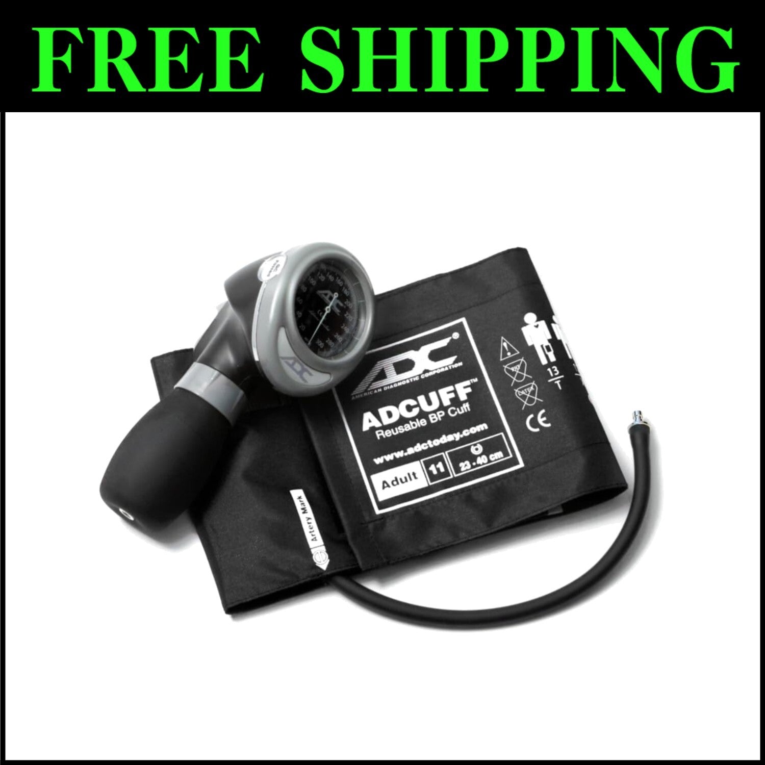 Accurate Palm Style Aneroid Sphygmomanometer with Nylon Cuff - Adult Size, Black