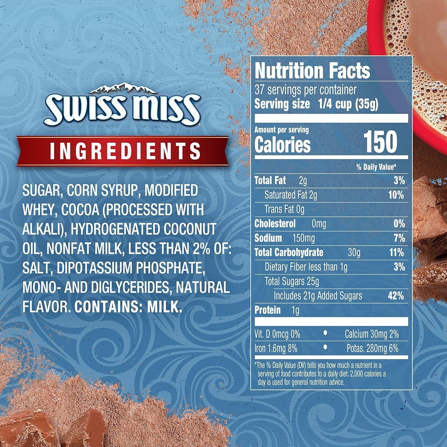 Delicious Hot Cocoa Mix - Milk Chocolate Flavor, 45.68 oz Canister Pack of 6