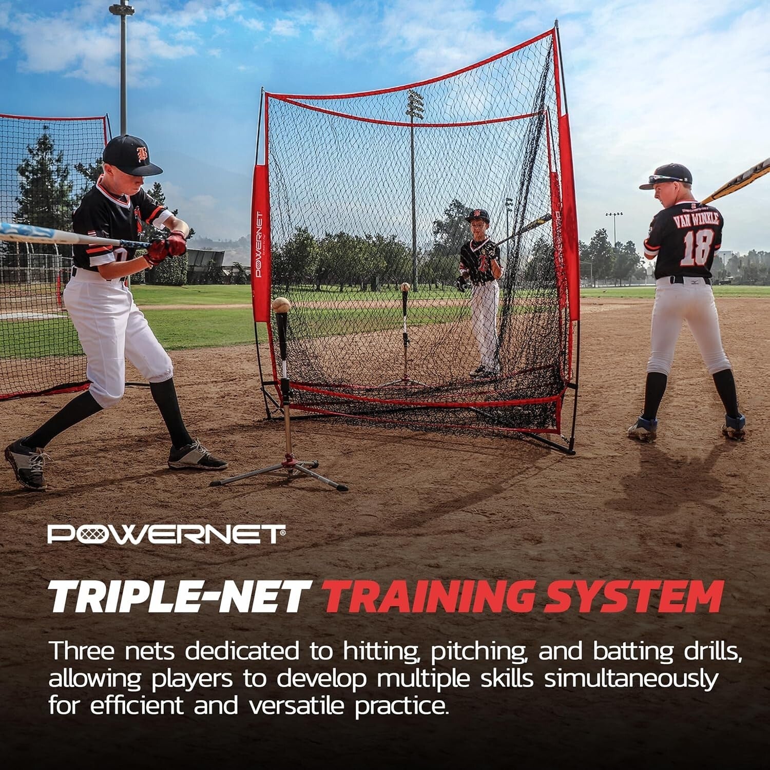 Triple Threat Baseball Net - 7' x 7' Hitting, Pitching & Batting Training Tool