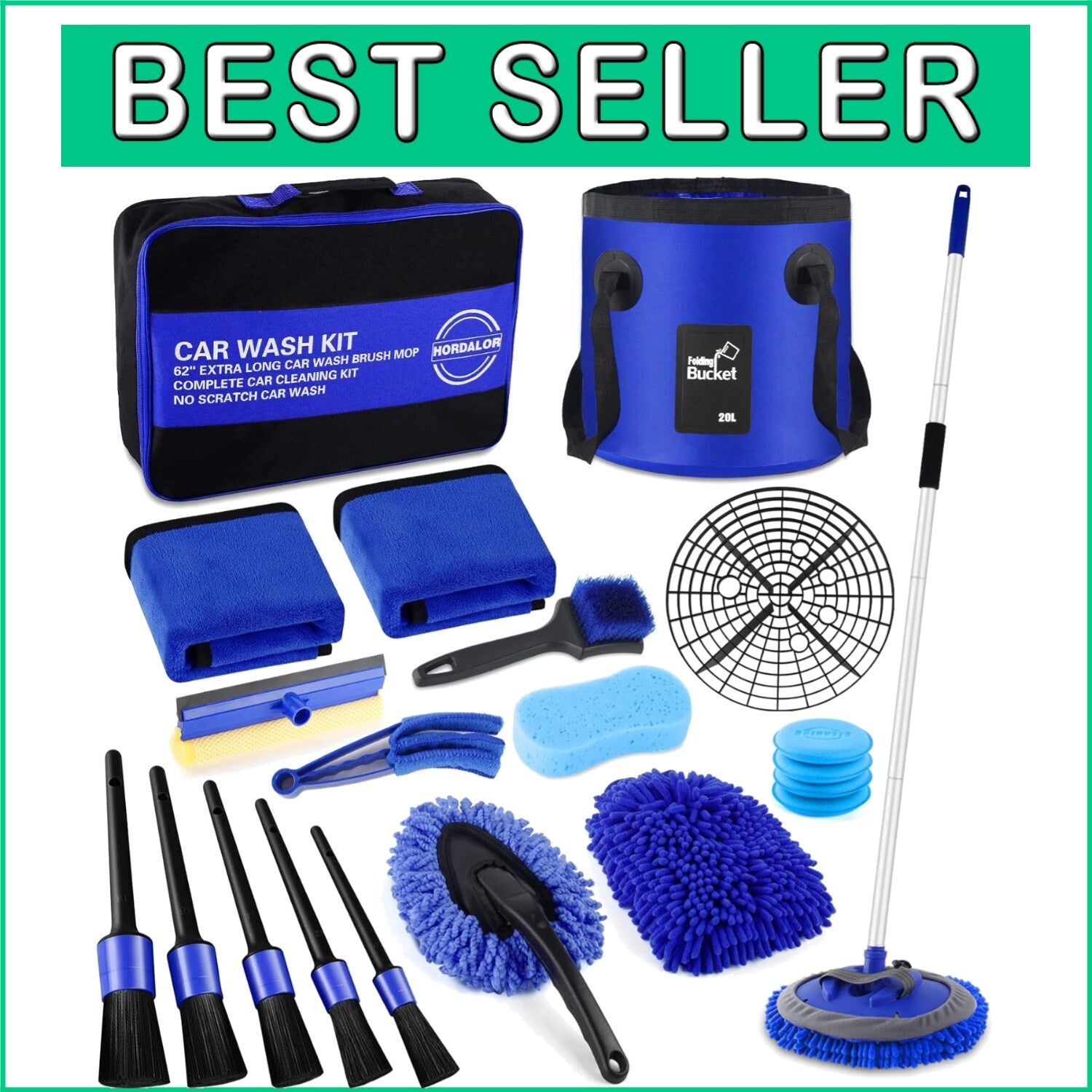 Ultimate 21-Piece Car Cleaning Kit with Non-Slip 62" Brush - Ideal Gift