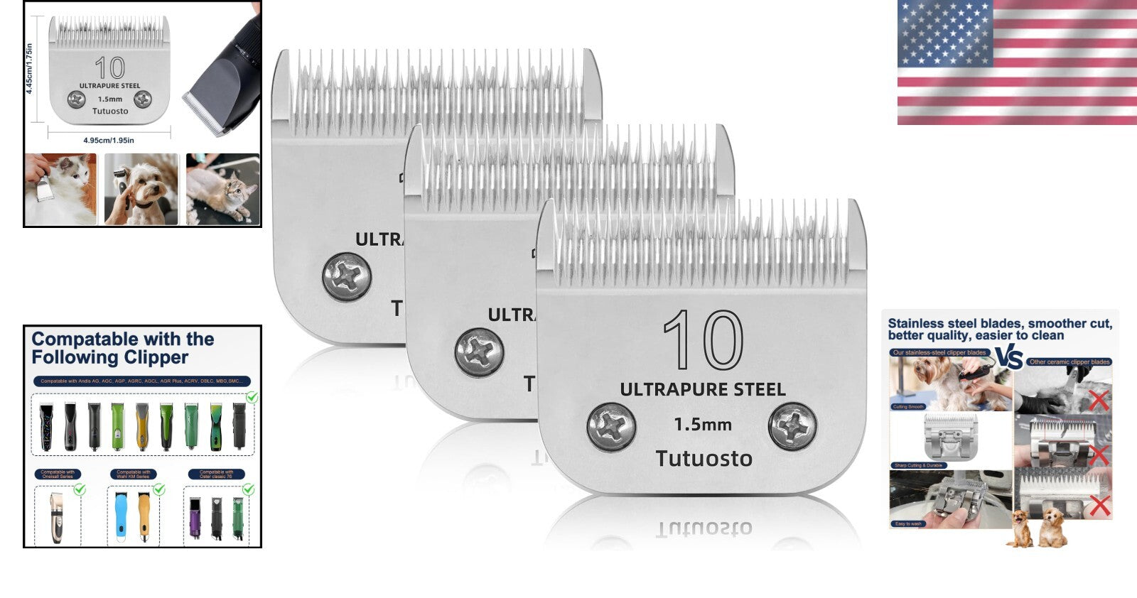 Efficient Detachable Clipper Blades for Dog Grooming - Rust-Resistant & Sharp