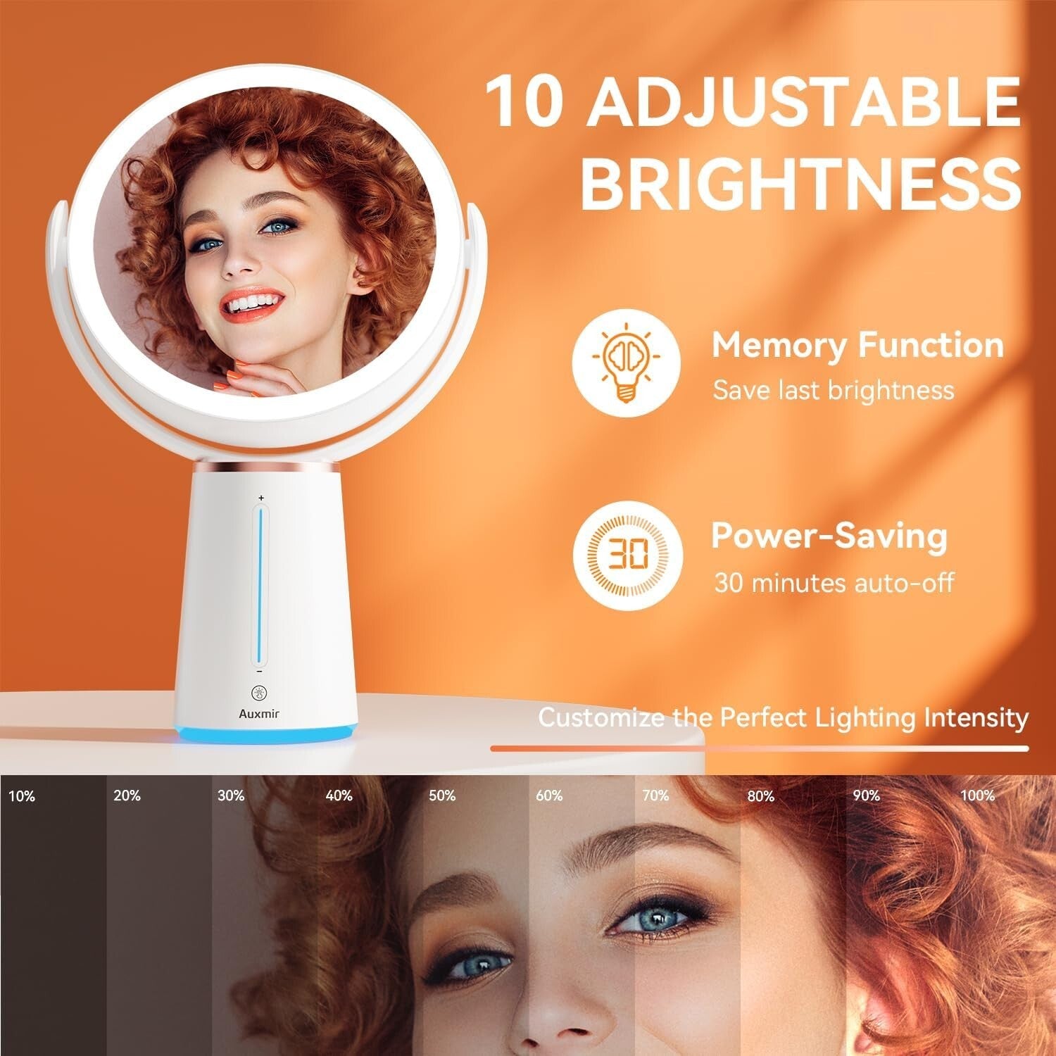 Modern Lighted Makeup Mirror - 2500mAh, 10X Magnification, Perfect for Gifting