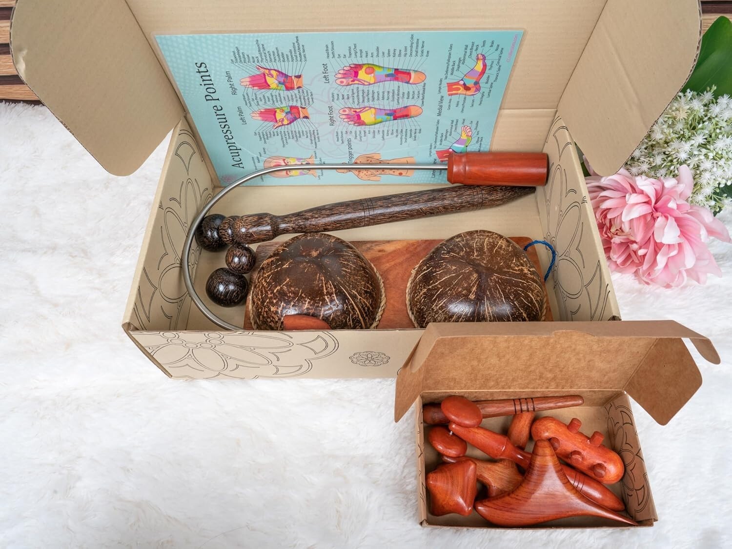 Diverse Wooden Massage Tools Set with Reflexology Socks and Educational Guides