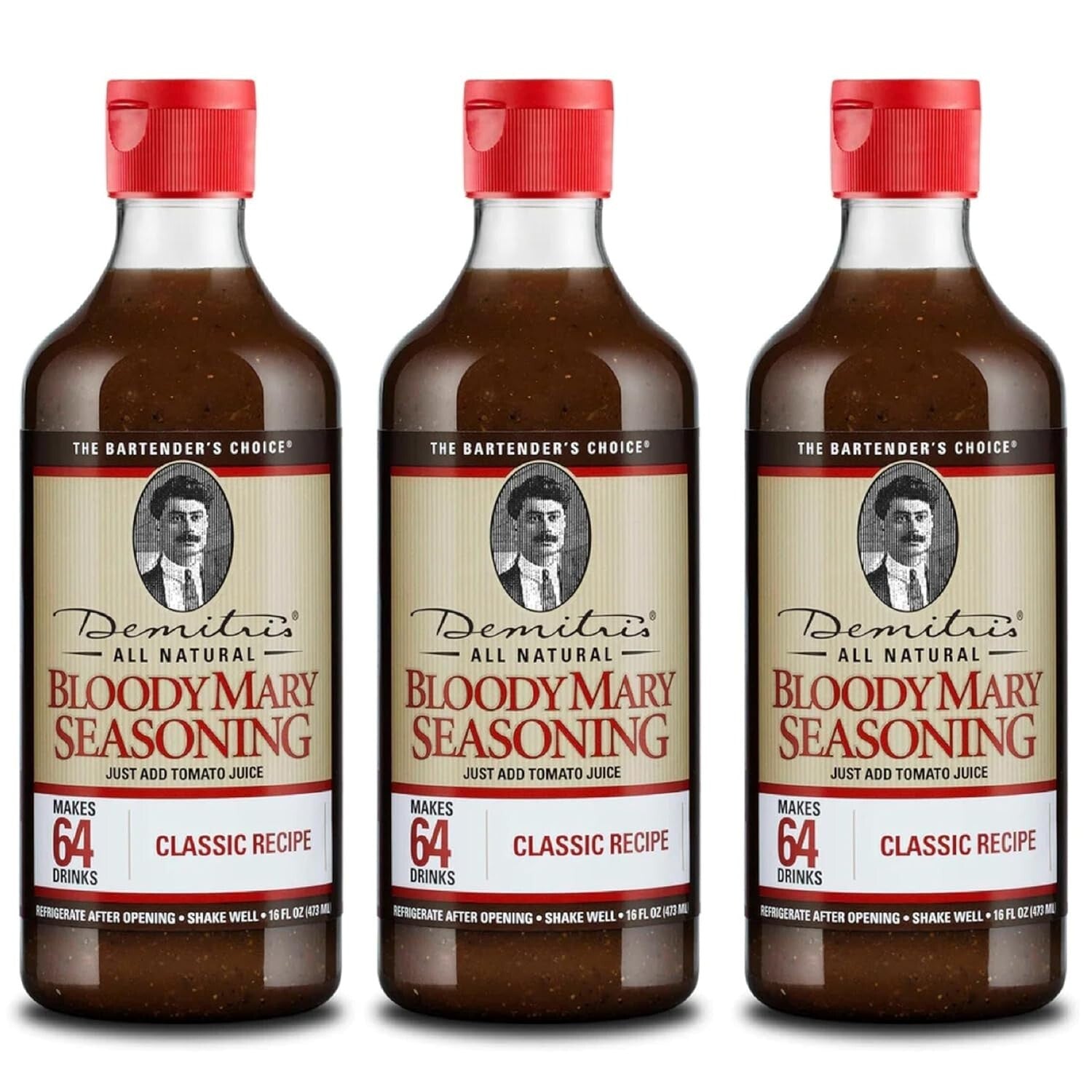 Demitri's Bloody Mary Mix Pack of 3 - 16 Oz Bottles, Non-Artificial Seasoning