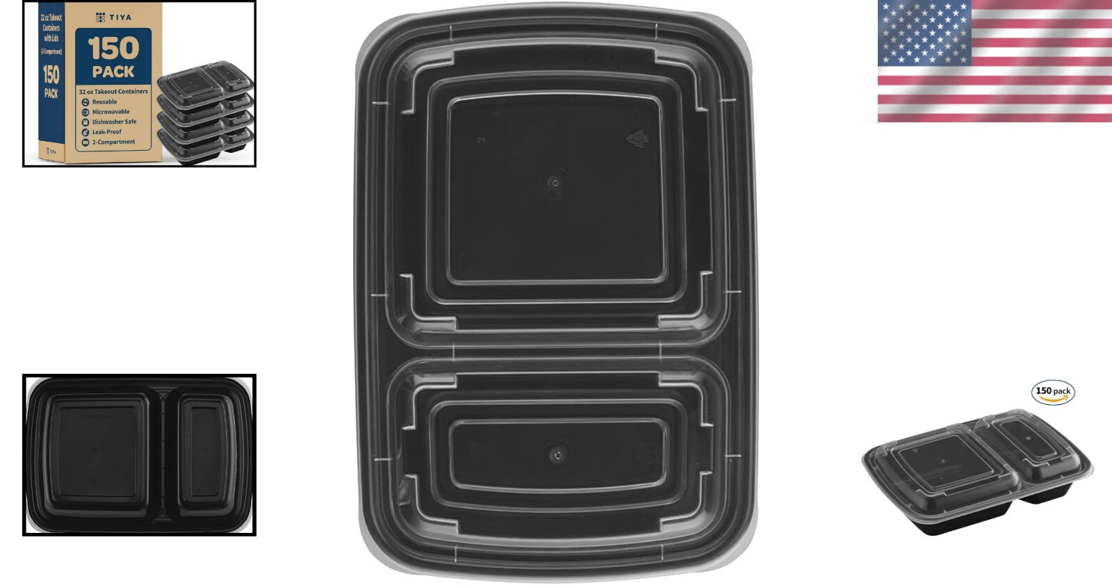 150 Pack of 32 oz BPA Free Takeout Containers - Microwavable & Dishwasher Safe