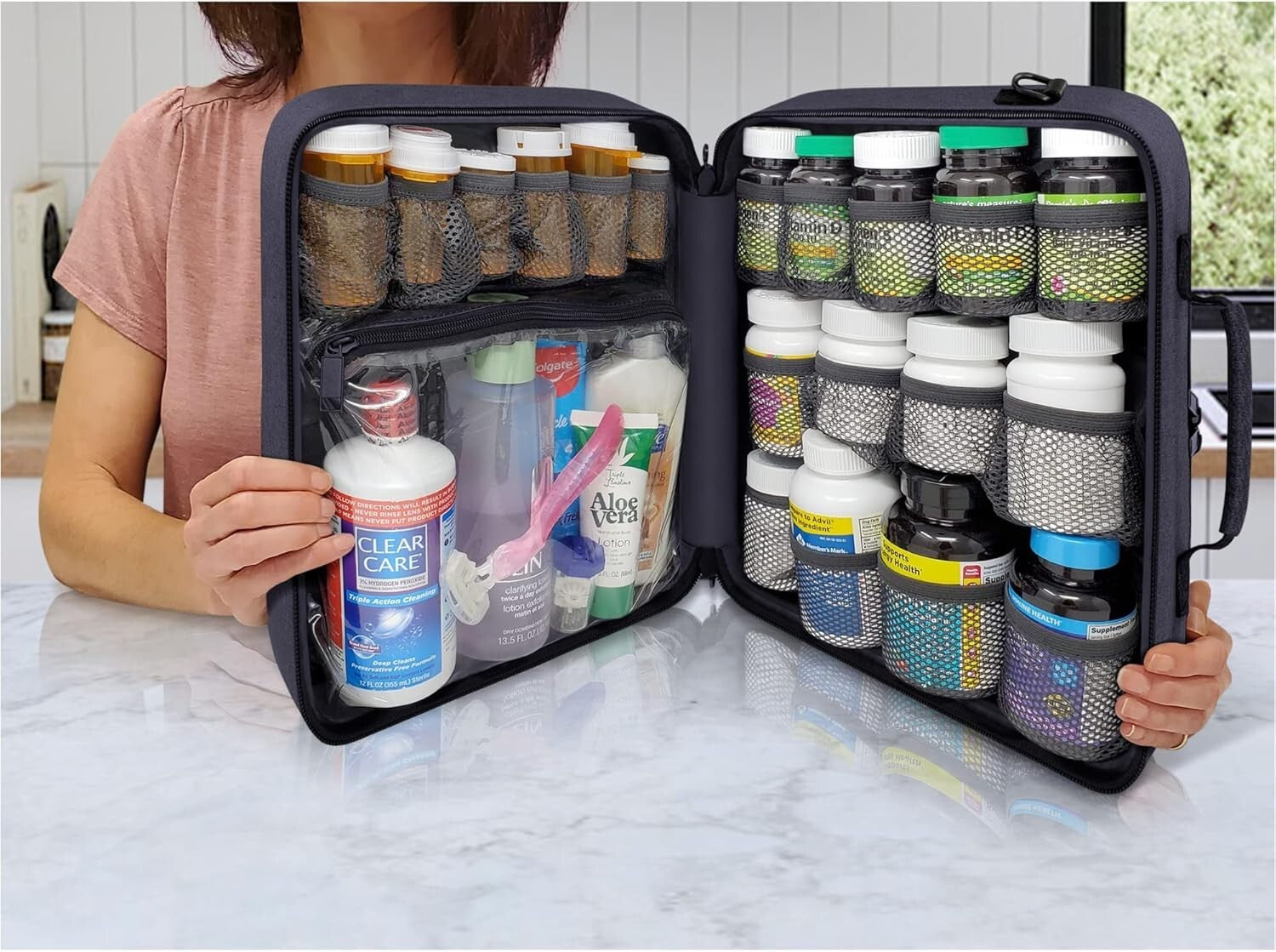 Extra-Large Pill Bottle Organizer: Travel Medicine Bag with Lock & 19 Pockets