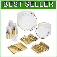 Load image into Gallery viewer, Luxurious 600-Piece Gold Trim Dinnerware Set for 100 Guests - Perfect for Events