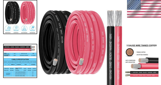 Heavy-Duty 2 AWG Marine Wire - 25FT Red & 25FT Black for Extreme Environments