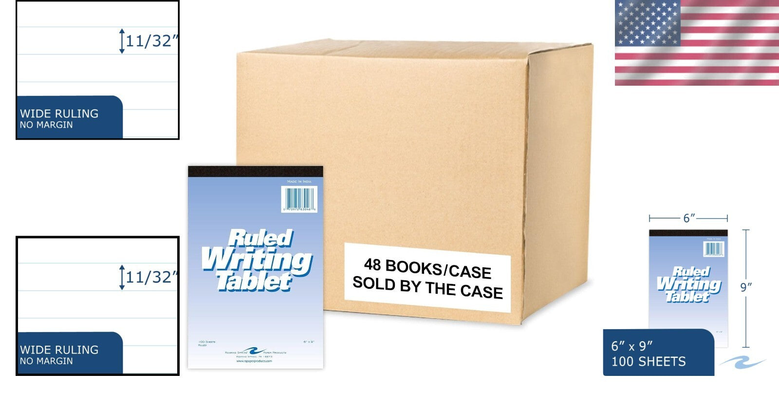 Durable 6" x 9" Top Bound Writing Tablets Bulk - 100 Sheets Each, Coated Finish