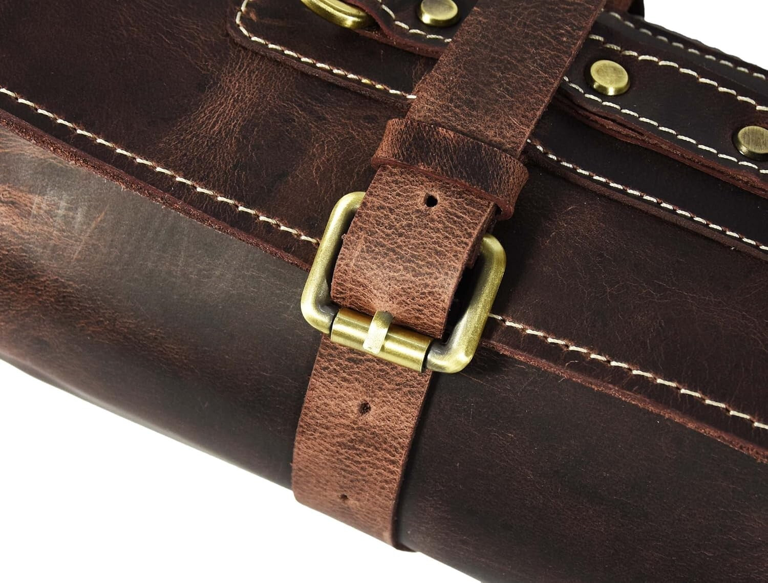 Artisan Crafted Leather Knife Roll with Adjustable Strap & 10 Elastic Pockets