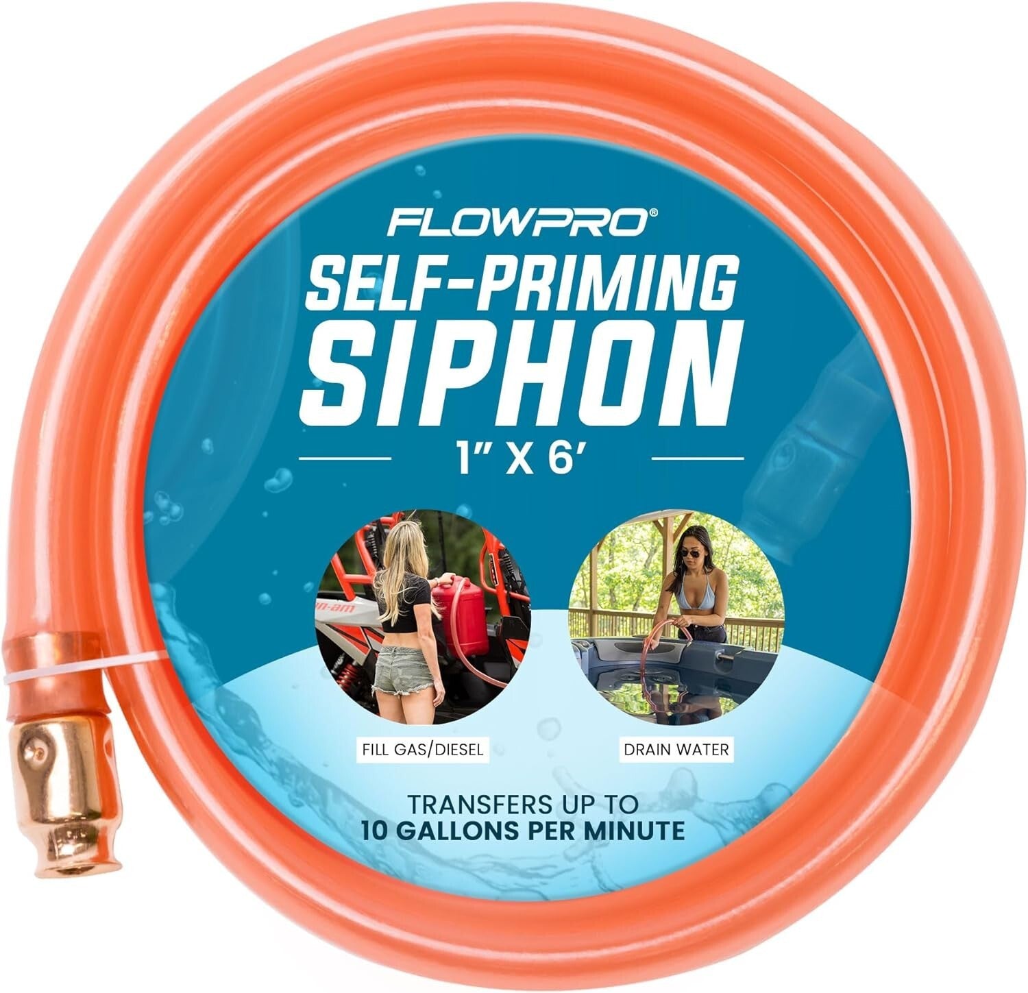 Self-Priming Liquid Transfer Siphon 1” x 6' - Multi-Purpose Use for DIY & Marine