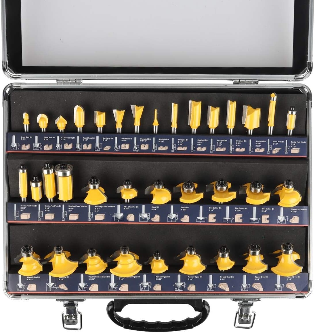 35-Piece Universal Router Bits Set with Carry Case for Woodworking Projects