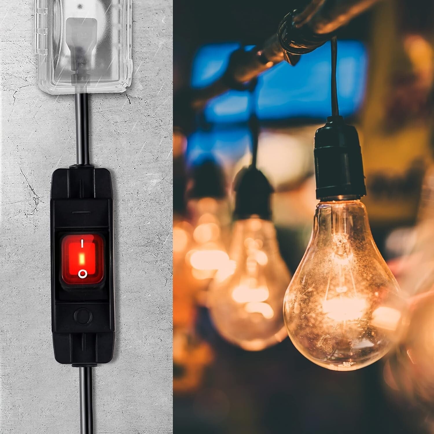 25 Ft Waterproof Outdoor Extension Cord with Inline Switch - Heavy Duty, Black