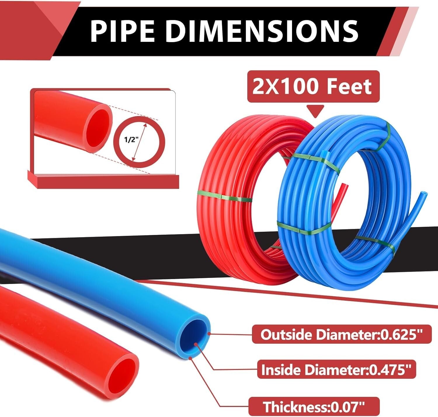 Premium 1/2-Inch Pex-A Pipe Set: 200 ft Tubing with 15pcs Fittings & 50 Clamps