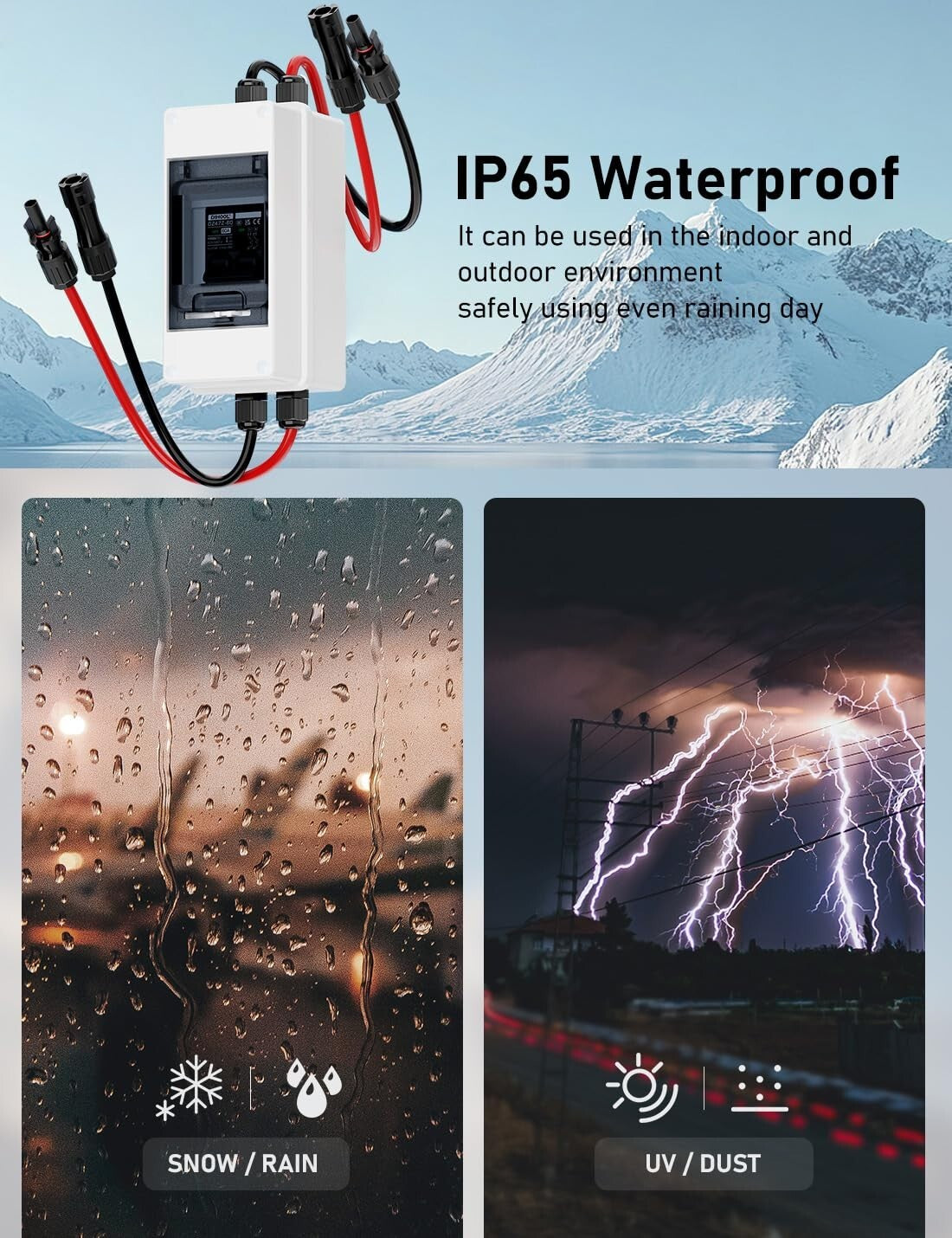 60 Amp Solar Disconnect Switch - IP65 Waterproof Miniature Circuit Breaker