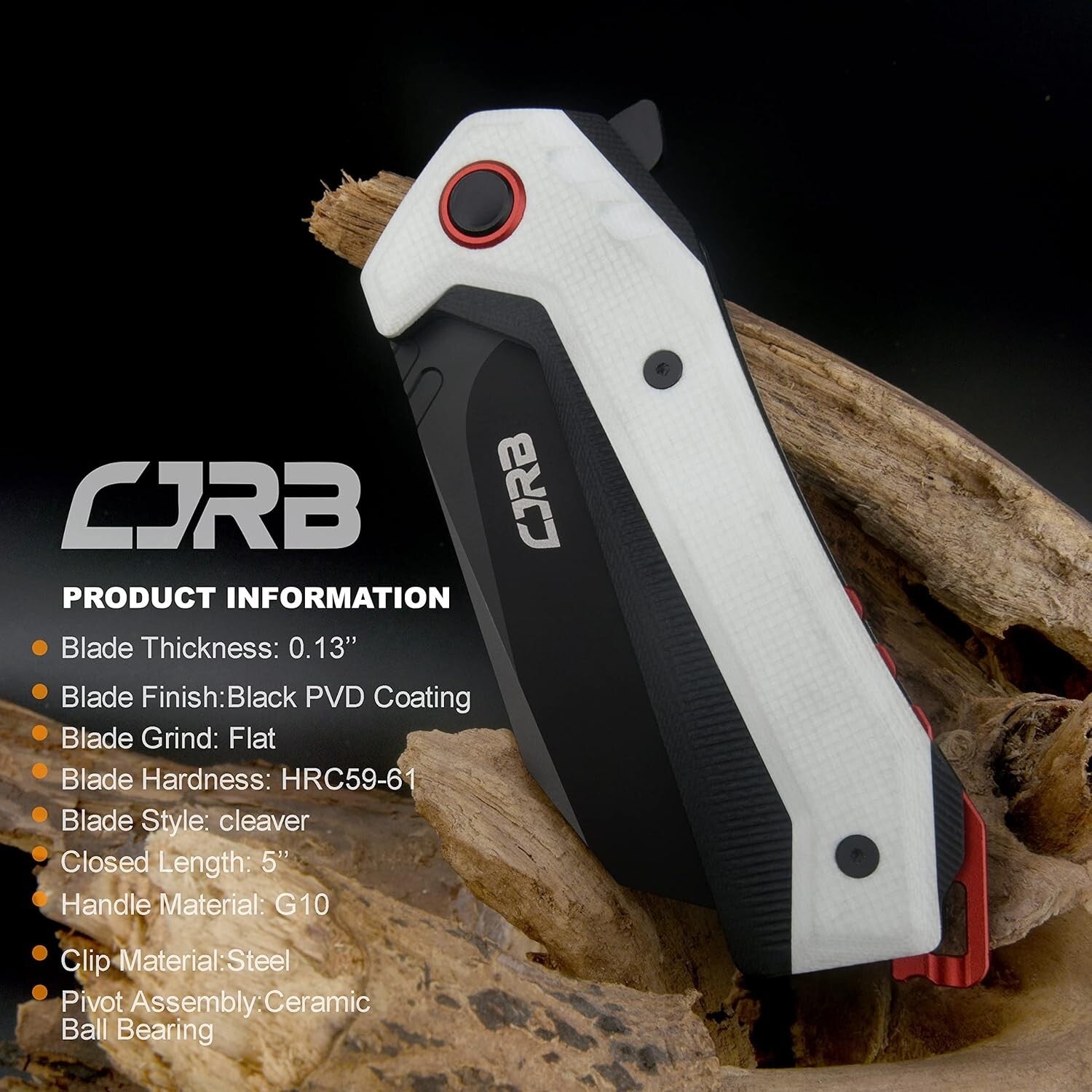 CJRB Tigris Tactical Knife - 3.5'' Cleaver Blade with Black & White G10 Handle