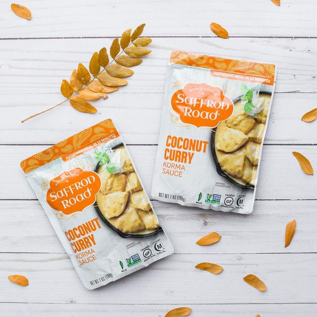 Authentic Coconut Curry Simmer Sauce - Low-Calorie, Quick, Pack of 8 Pouches