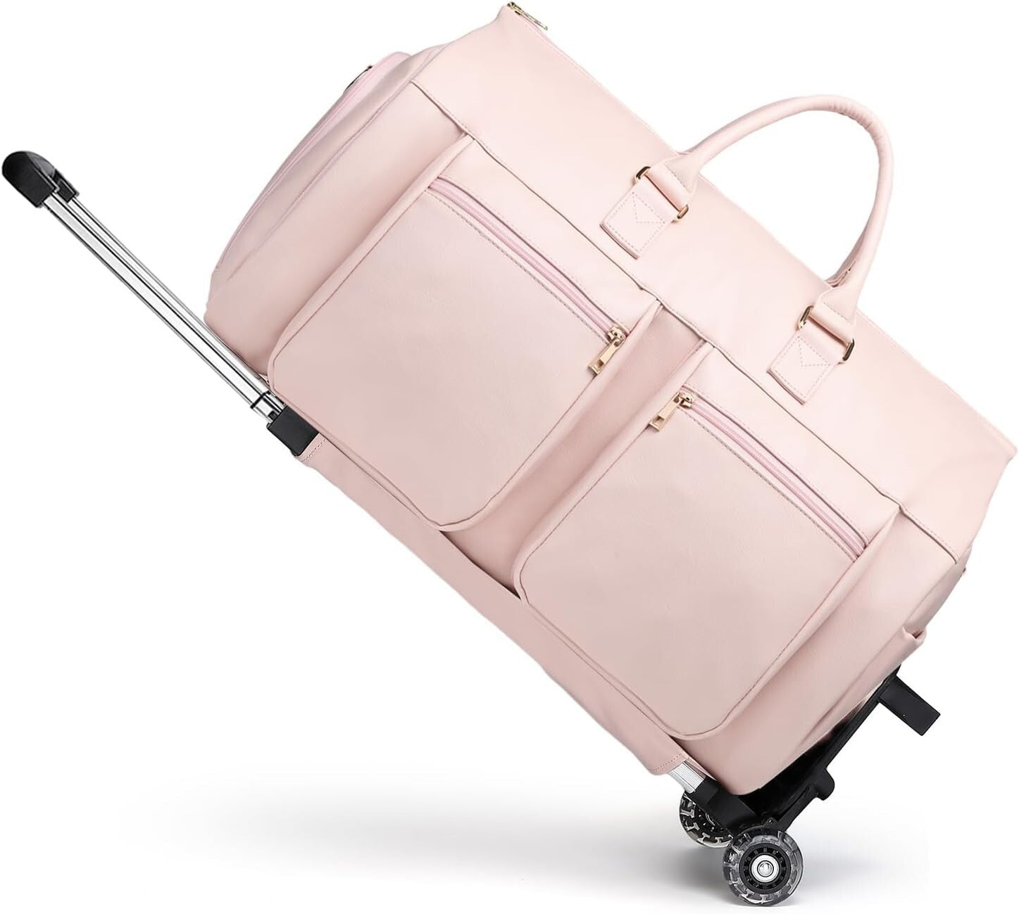 Extra Large Capacity Rolling Garment Bag - Pink Travel Duffle with Shoe Pocket