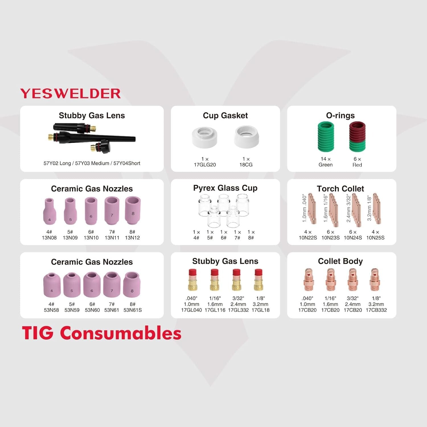 68-Piece TIG Welding Torch Accessory Kit for WP-17/18/26 - Durable & Lightweight