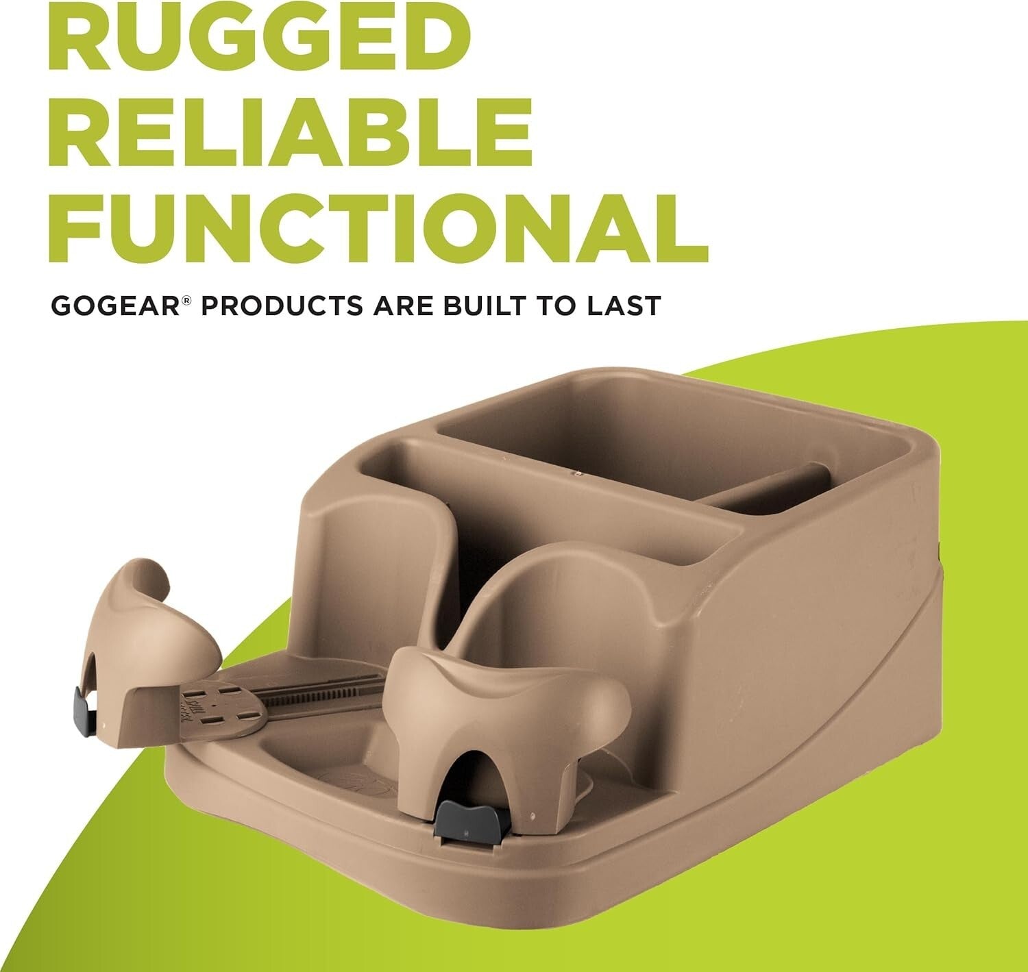 Beige Adjustable Vehicle Console Organizer with Dual Cupholders & Media Storage