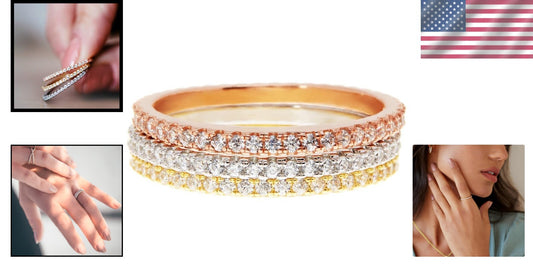 Sustainable Gold Plated CZ Eternity Bands in 925 Sterling Silver - Women's Ring