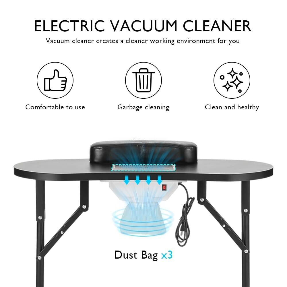 Professional Nail Desk with Lockable Wheels & Vented Surface - 36''x 16'' Black