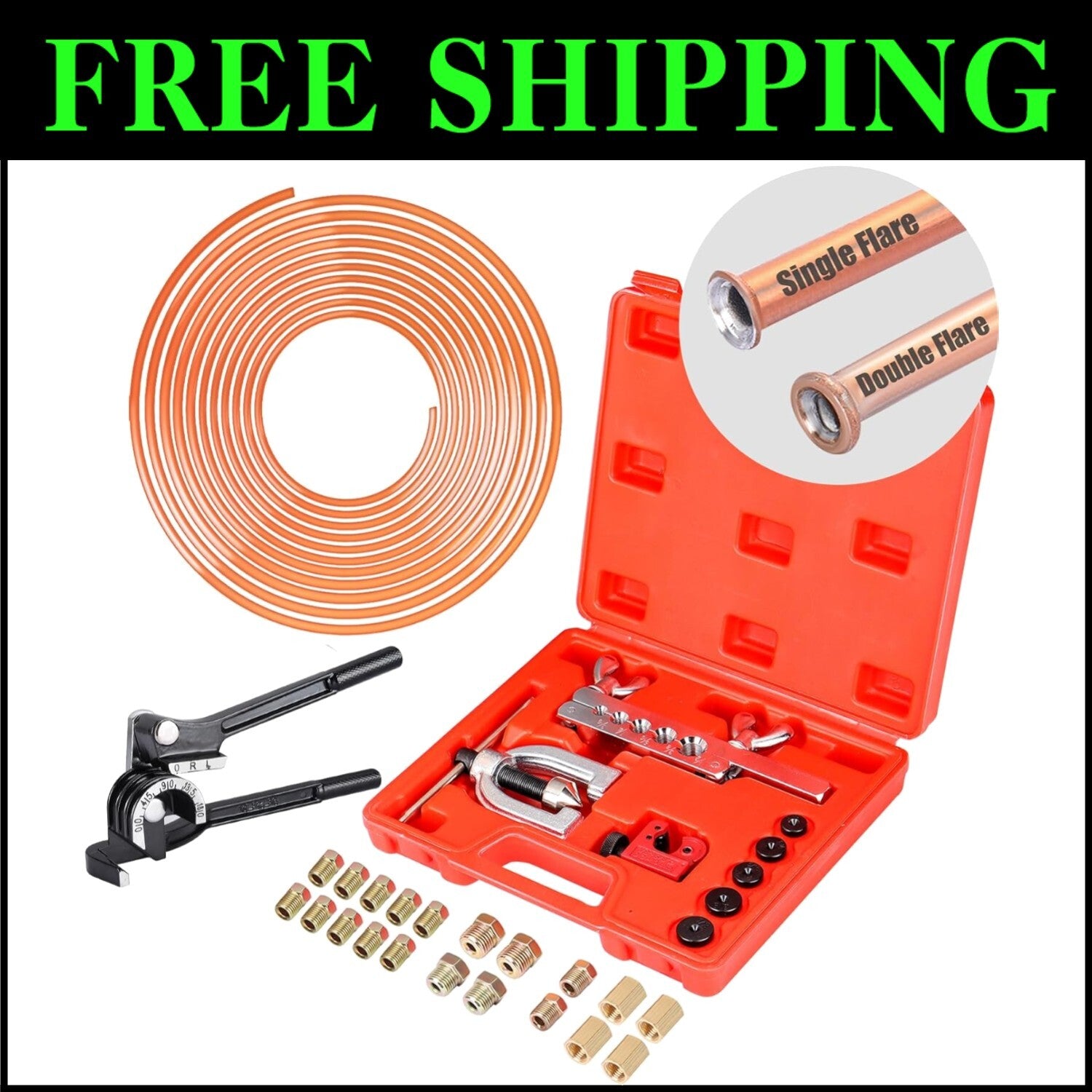 Flexible 3/16" Brake Line with Fittings & Comprehensive Flaring Tool Kit - 25 FT