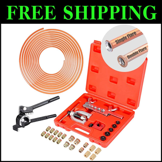 Flexible 3/16" Brake Line with Fittings & Comprehensive Flaring Tool Kit - 25 FT